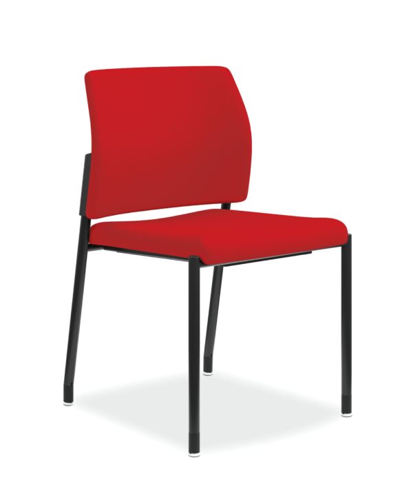 A modern red chair for a workspace