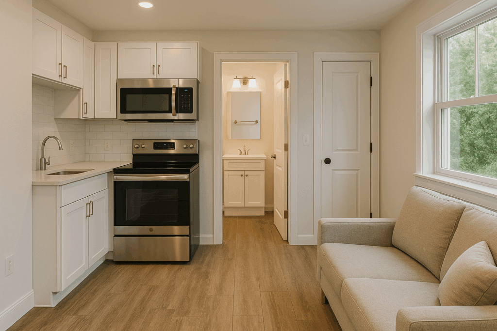 garage conversion in huntington with kitchen