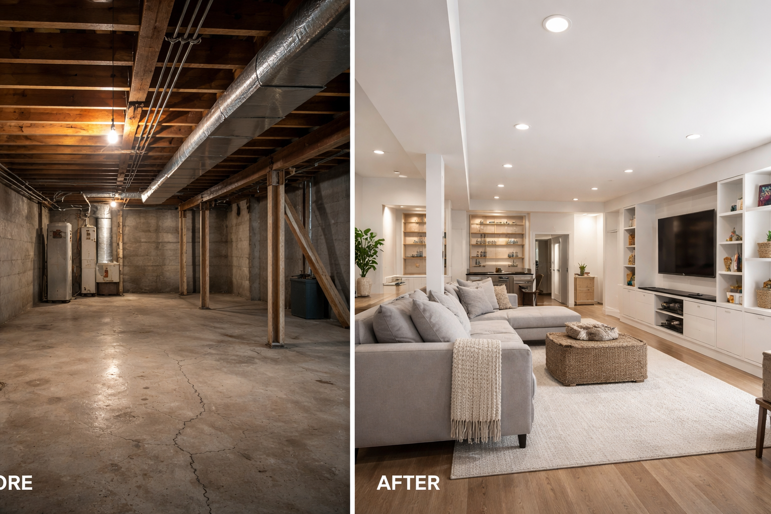 Basement transformation before and after